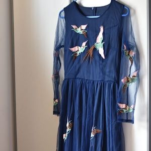 Navy phoenix embroidered gauze gown